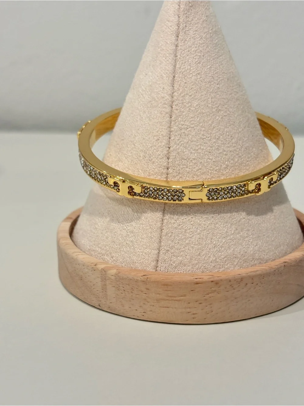 Tory Burch Gold and Crystal Pavé Logo Hinge Bracelet